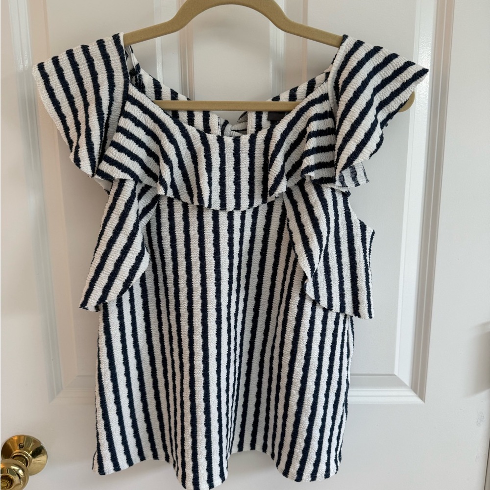 Eva Franco Navy and White Striped Sleeveless Shirt